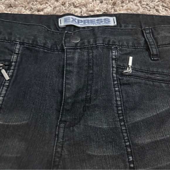 Y2K Express Mid Rise Black Whiskered Bootcut Jeans Women’s Size 14 Zipper Leg - Picture 4 of 16